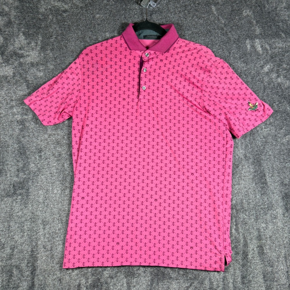 Greyson Clothiers Mens Pink Geometric Wolf Print Golf Polo Shirt Small